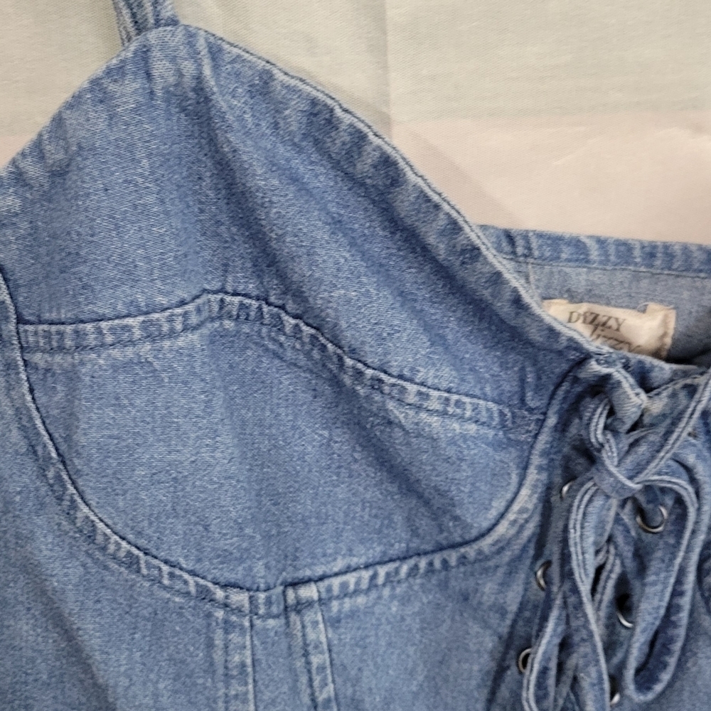 Dizzy lizzy Denim Strapy Sleeve Large Midriff Top - Picture 2 of 6